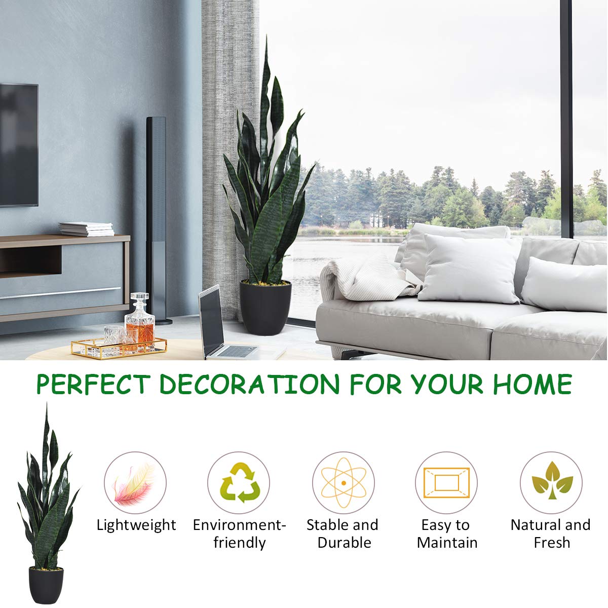 Artificial Snake Plant, 36" Fake Sansevieria - LucktreeUS