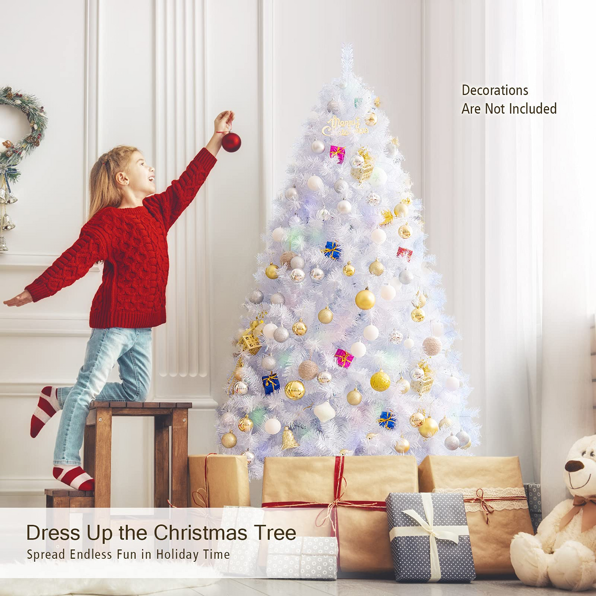 Lucktree Artificial Christmas Tree, Hinged Unlit Full Xmas Pine Tree, Quick Set-Up, for Indoor Home Office Holiday Decoration - LucktreeUS