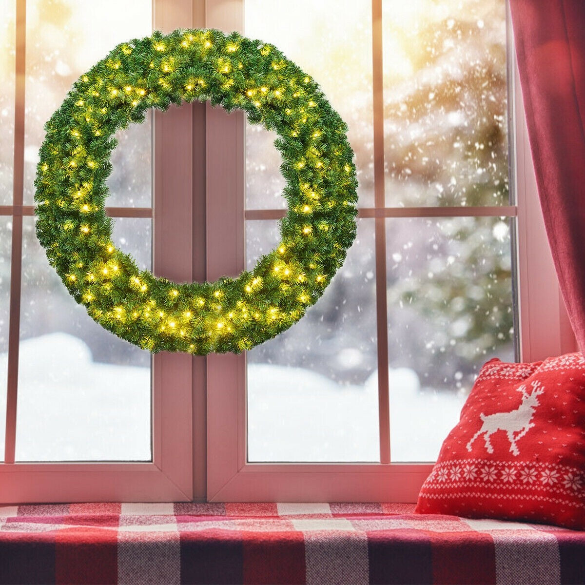 48" Pre-lit Cordless Artificial Christmas Wreath - LucktreeUS