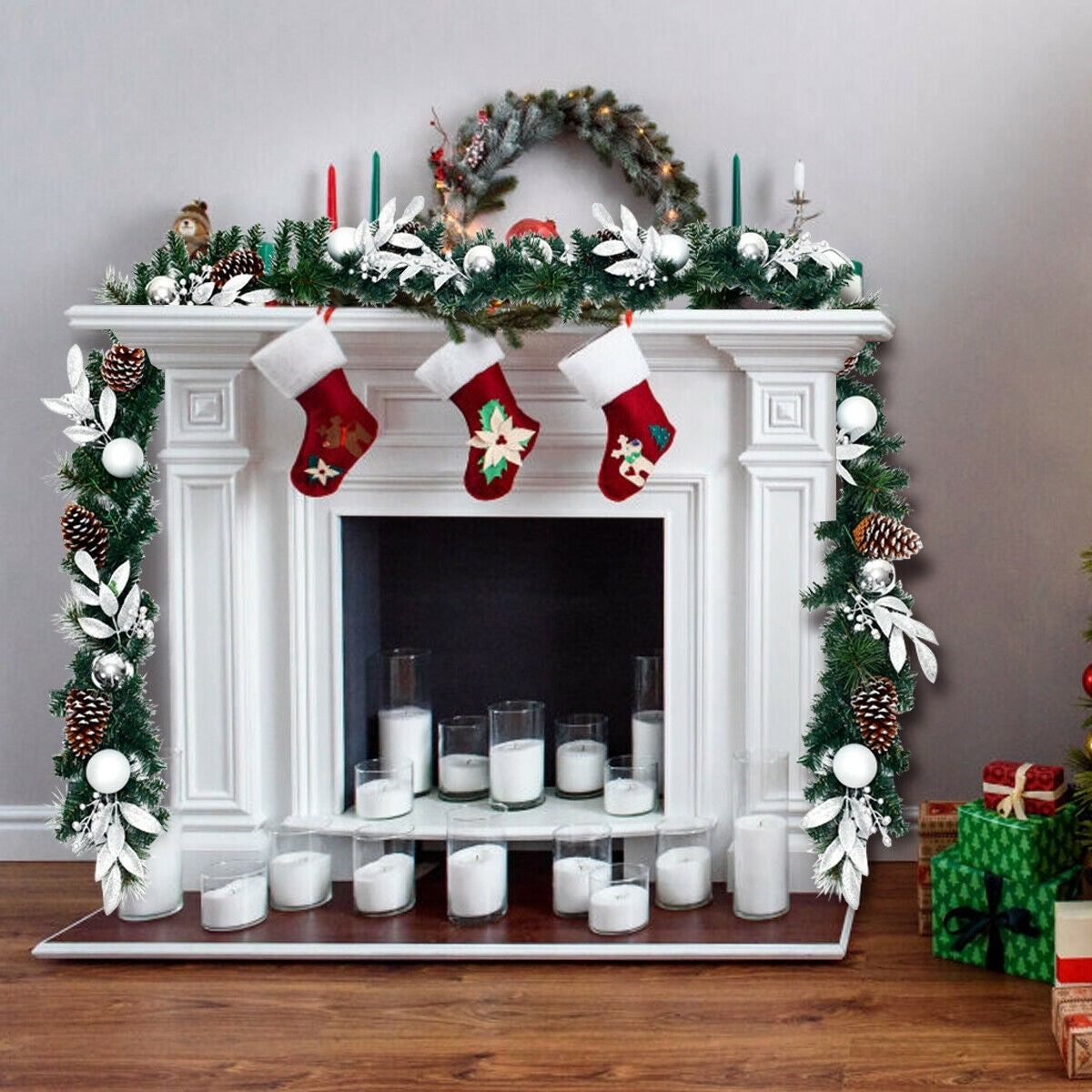 9FT Pre-lit Christmas Garland, with 50 LED Lights - LucktreeUS