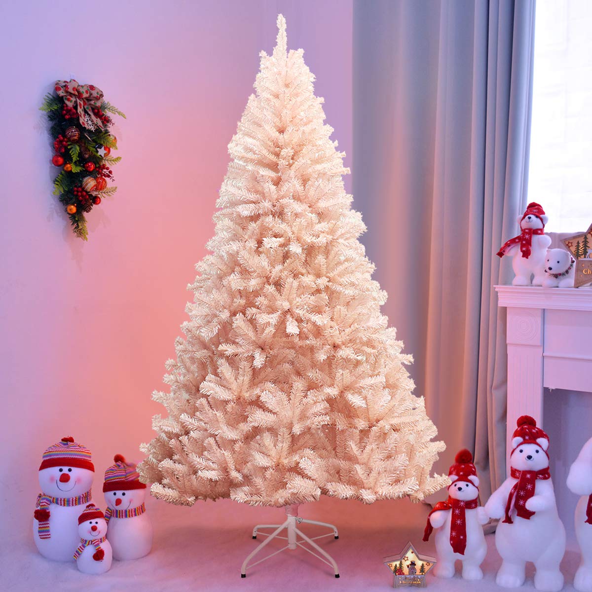 Artificial Pink Christmas Tree, 6ft/7ft Premium Unlit Hinged Spruce Full Tree - LucktreeUS