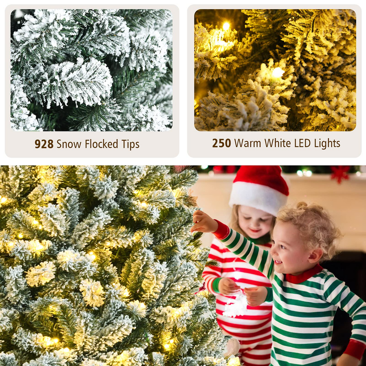 Lucktree Snow Flocked Christmas Tree, Artificial Hinged Xmas Tree - LucktreeUS