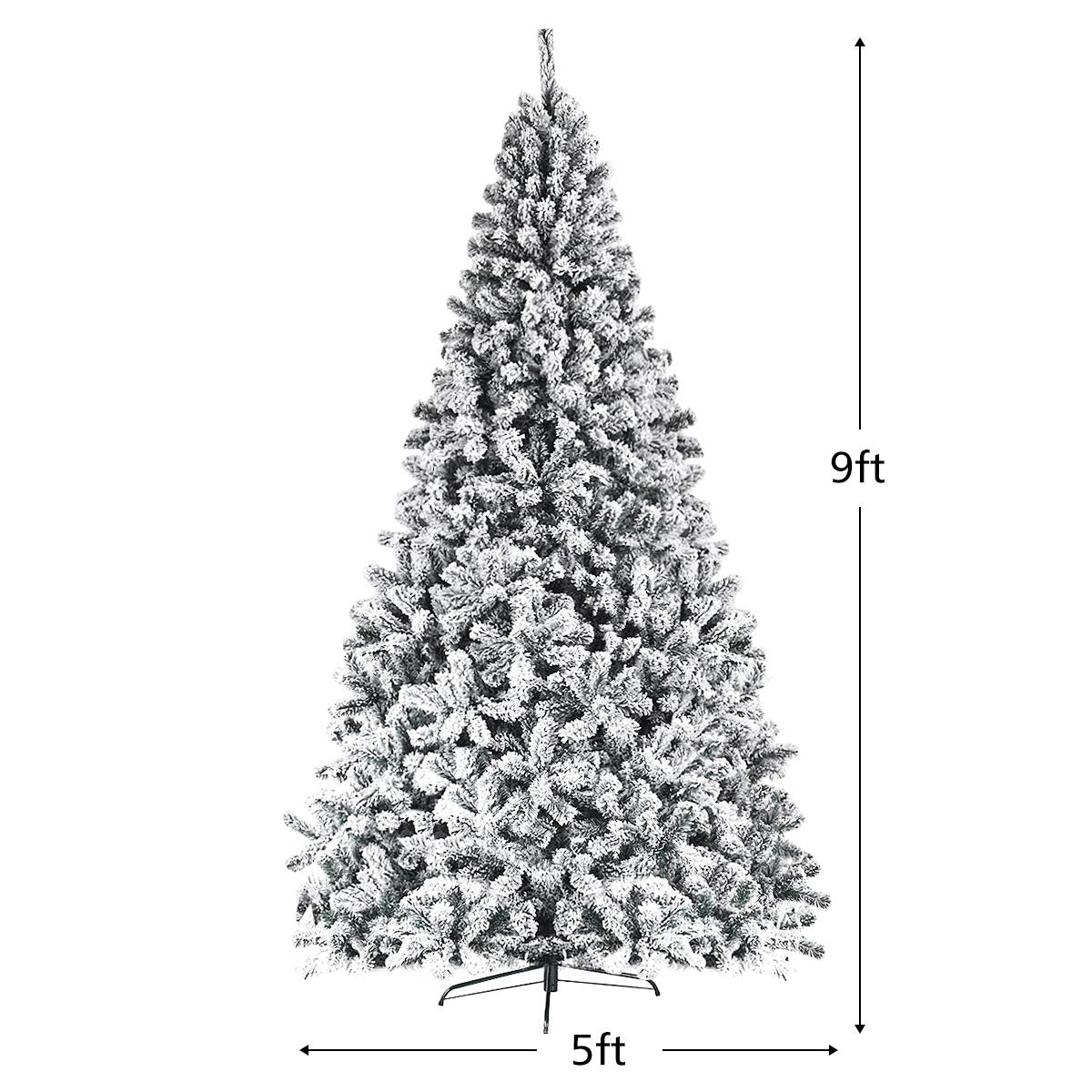 6FT/9FT  Snow Flocked Christmas Tree, Hinged Pine Tree - LucktreeUS