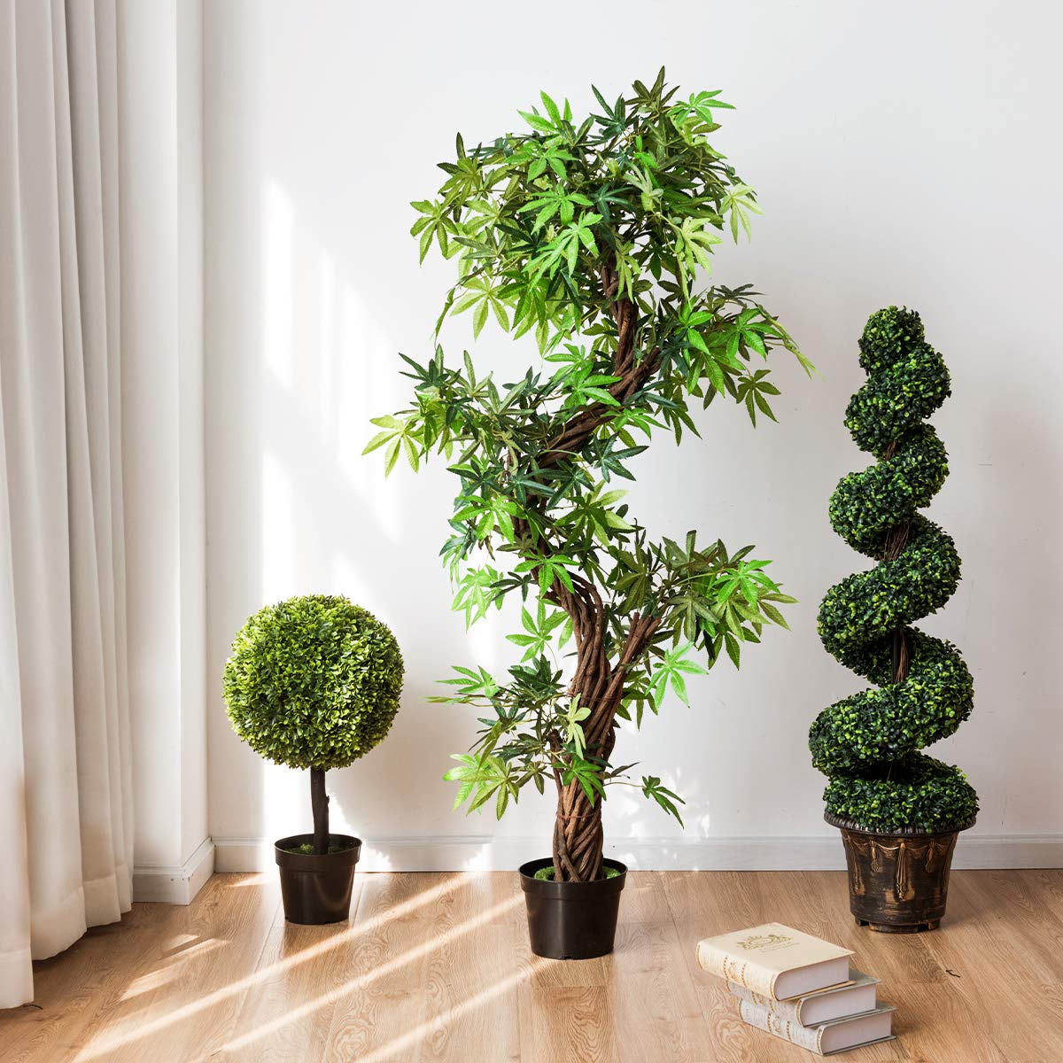 4 Ft Artificial Boxwood Spiral Tree, Fake Greenery Plants - LucktreeUS