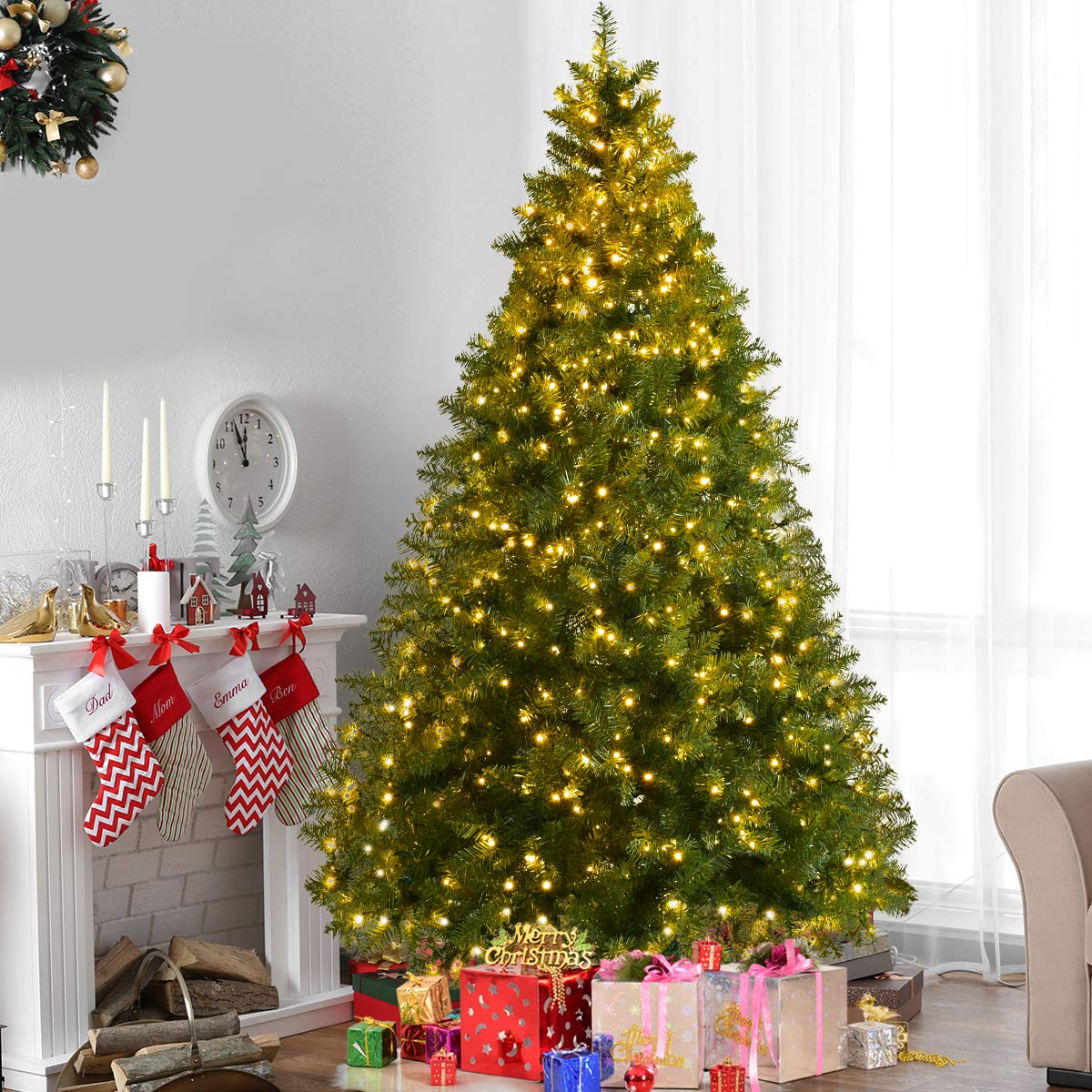 Lucktree Pre-lit Christmas Tree, 8FT Premium Hinged Spruce Tree - LucktreeUS