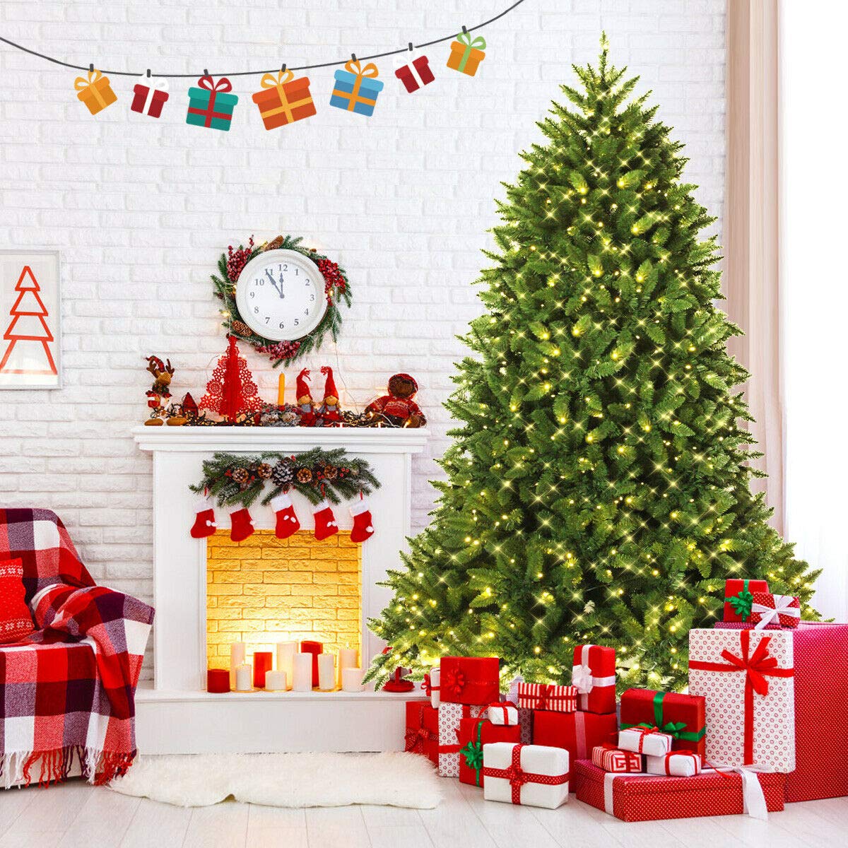 7.5ft Prelit Christmas Tree, Premium Hinged Artificial Fir Tree - LucktreeUS