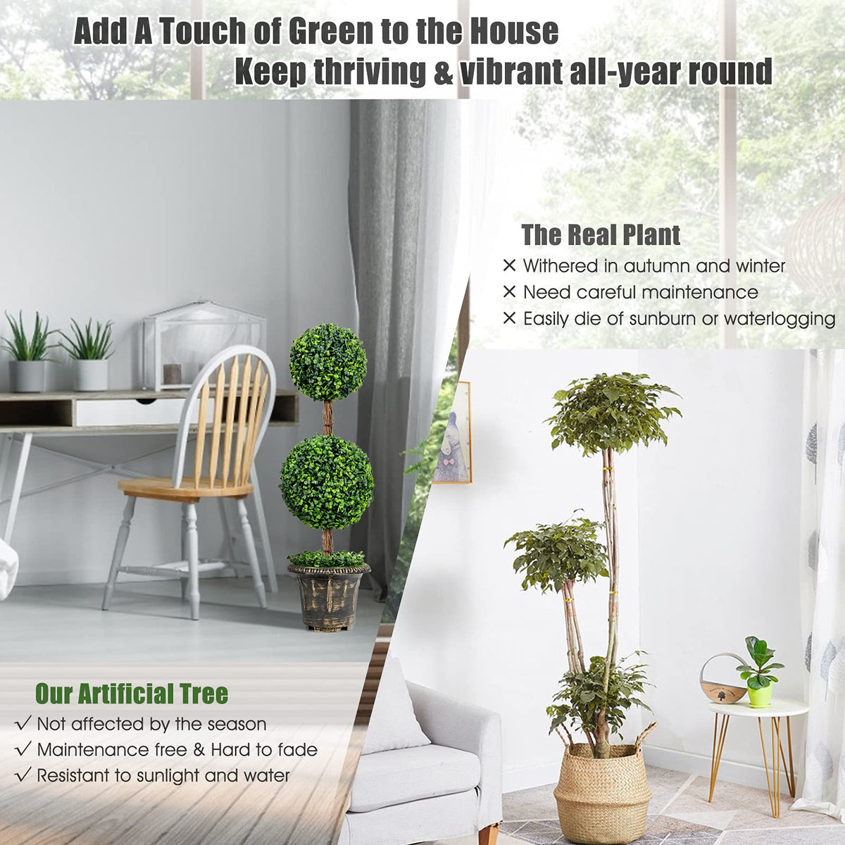 3 Ft /4 Ft Artificial Boxwood Topiary Tree, Fake Greenery Plants Ball Tree - LucktreeUS