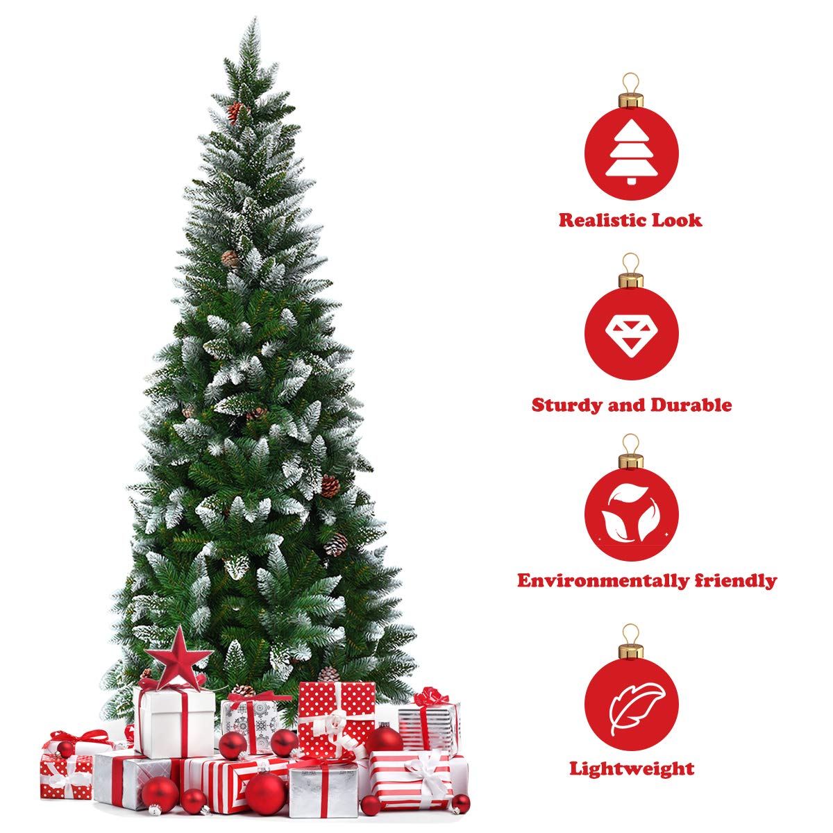 5ft, 6FT 7.5FT Artificial Pencil Christmas Tree - LucktreeUS