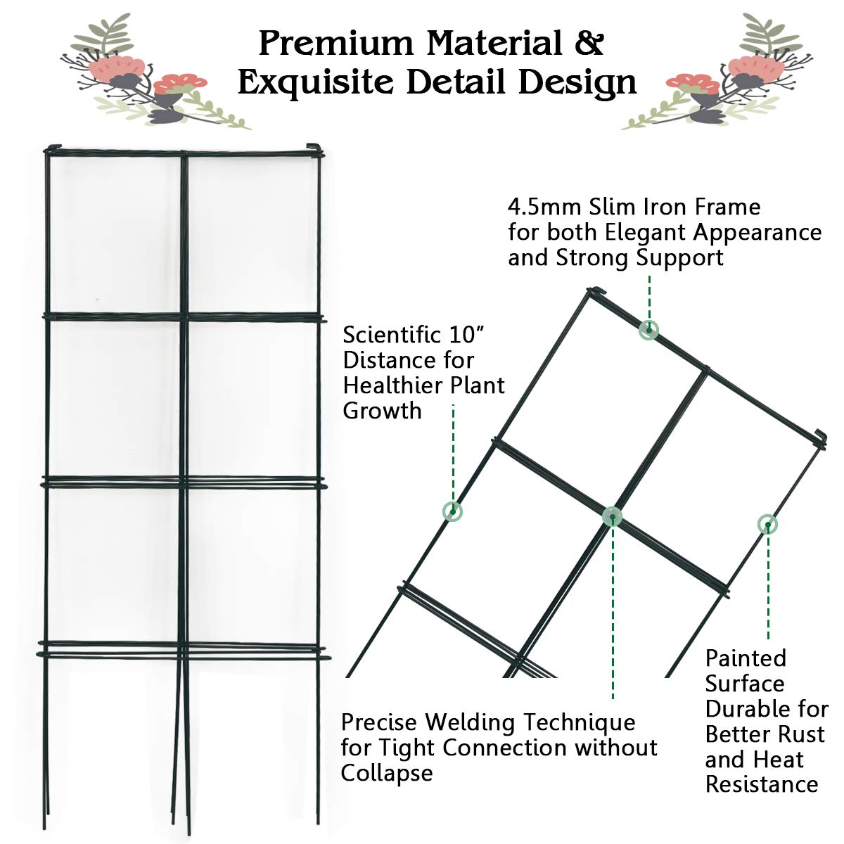 Lucktree Pack of 4 Plant Cage Support, Tomato Stakes and Cages (16''Lx 16''Wx 39''H (4 Pieces))