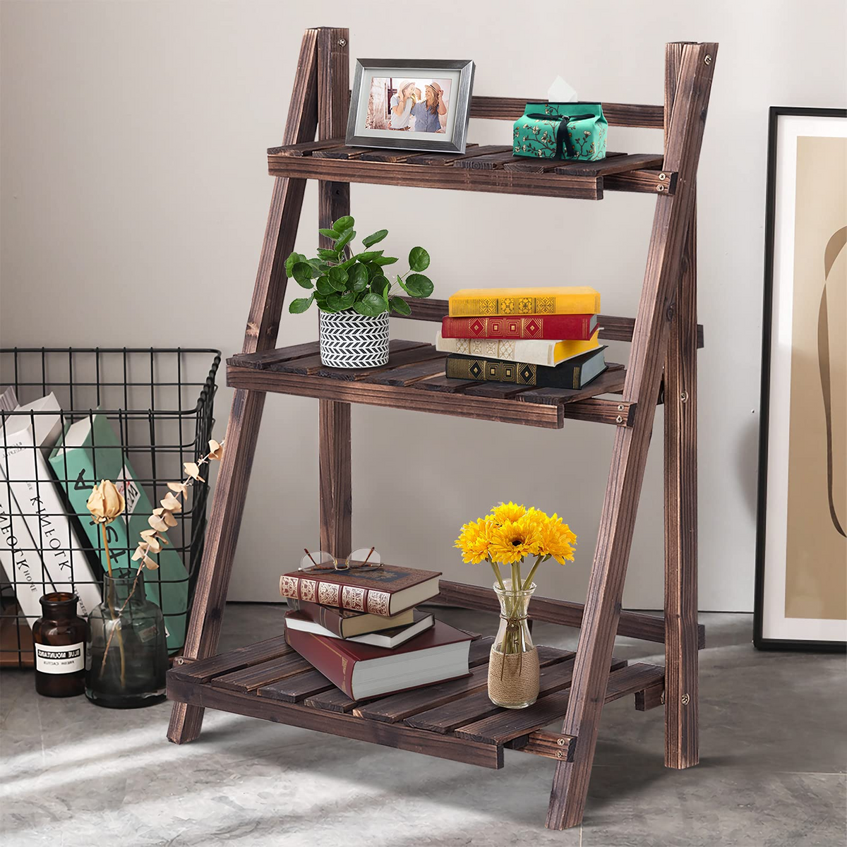 Lucktree 3 Tier Folding Wooden Plant Stand