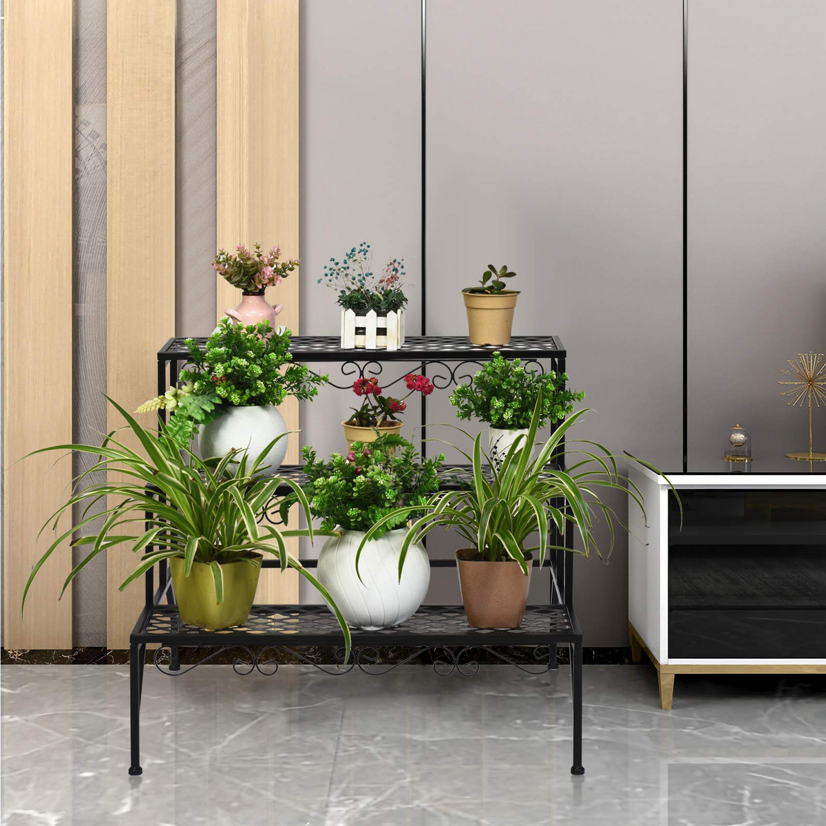 3 Tiers Metal Plant Stand, Ladder Plant Display Rack - Lucktree