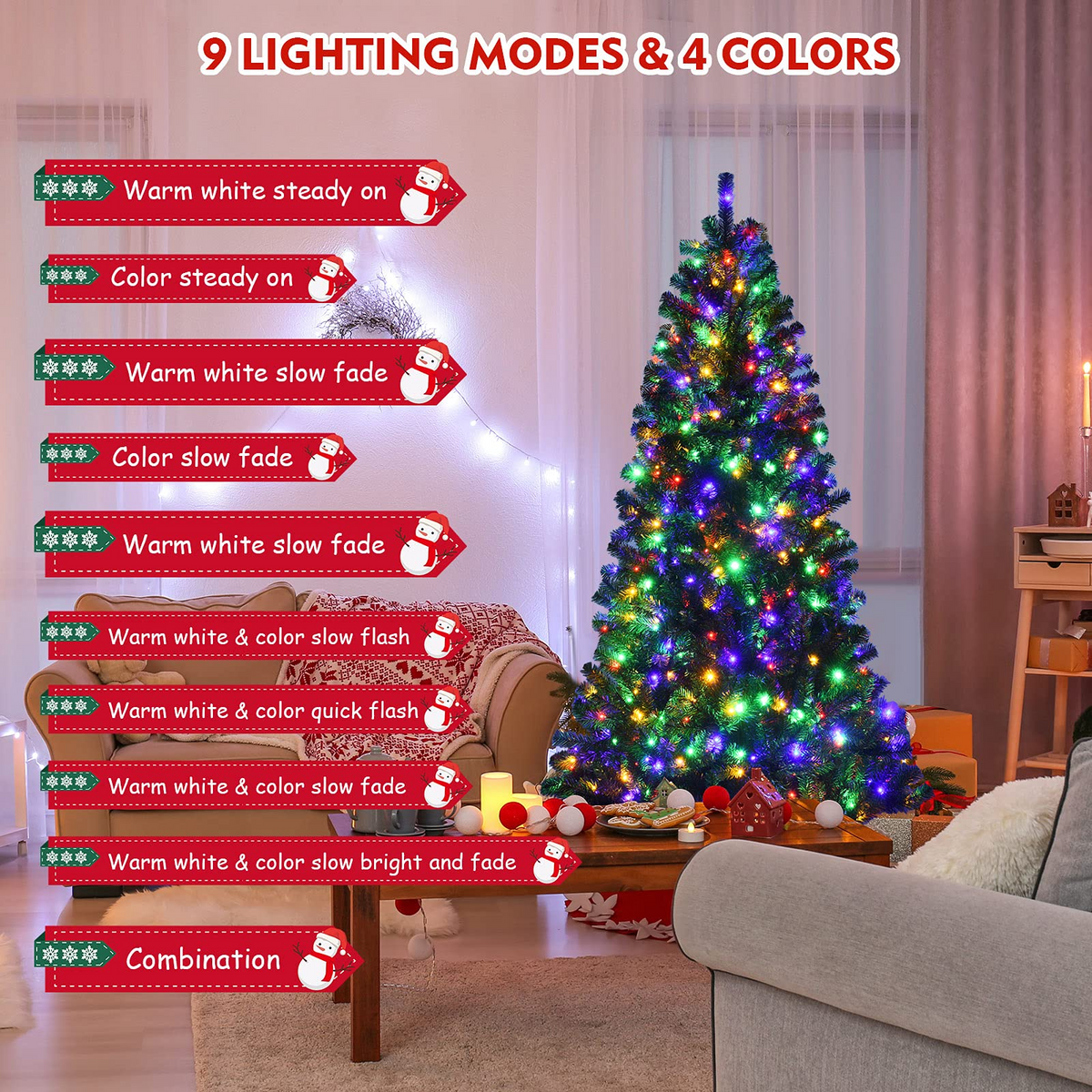Lucktree Christmas Tree, Hinged Remote Control Artificial Xmas Tree, Residential and Commercial Decoration for Indoor - LucktreeUS