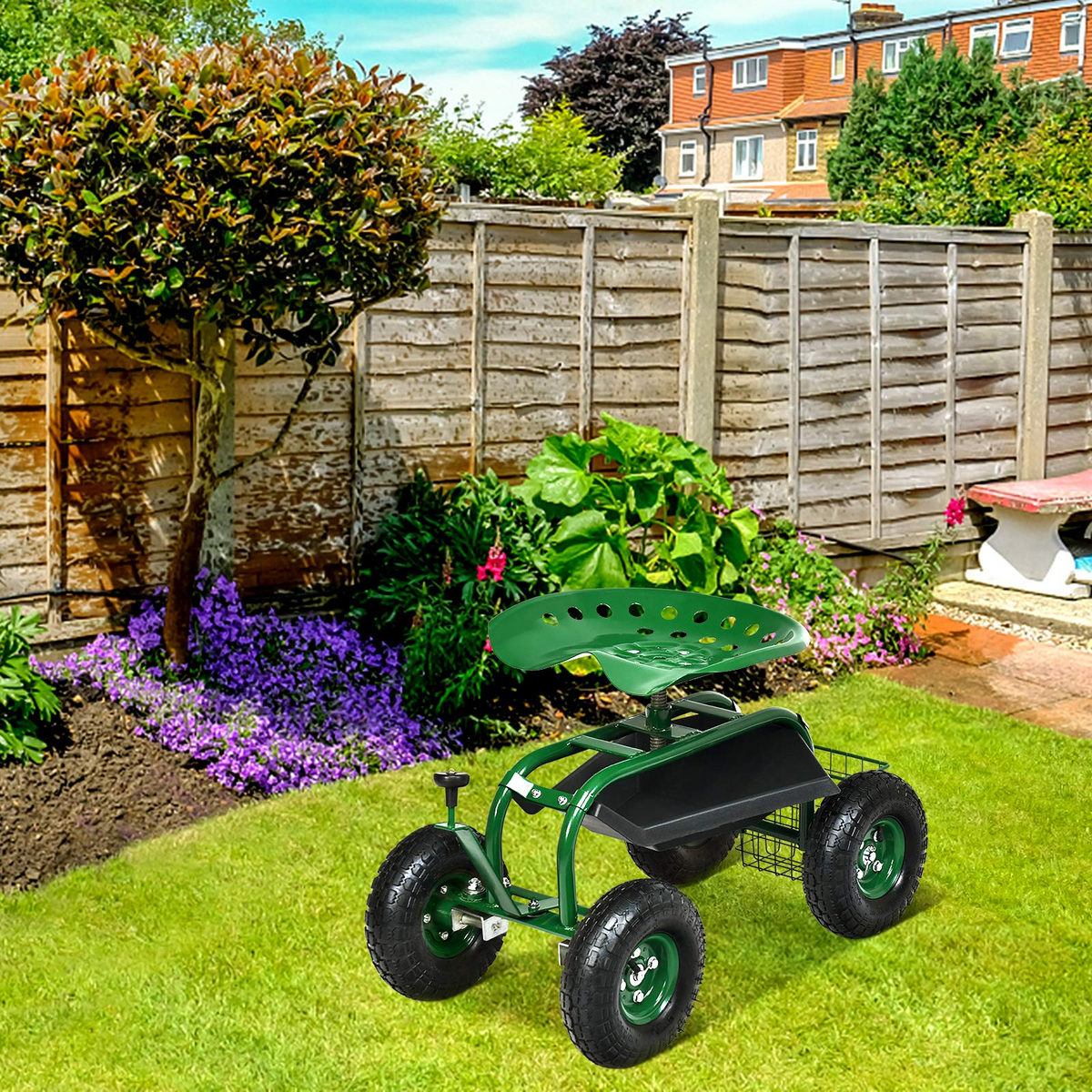 Lucktree Mobile Garden Workseat, Lawn Wagon Cart