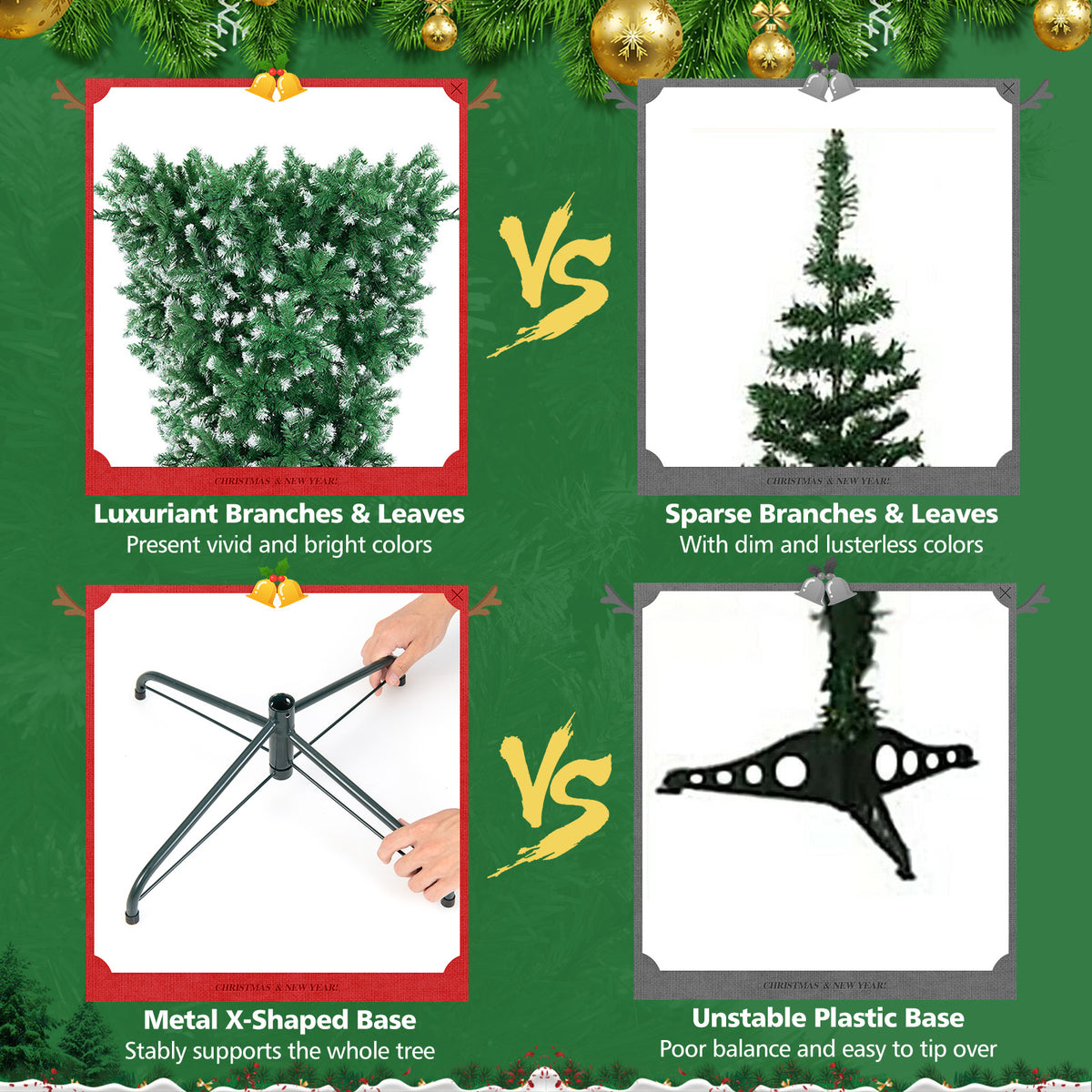 7.5 FT Pre-lit Upside Down Christmas Tree, Snow Flocked Artificial Xmas Tree with 1100 PVC Branch Tips