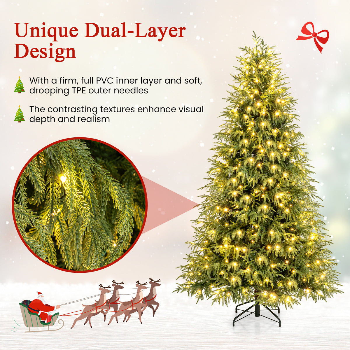 7.5FT Prelit Artificial Christmas Tree, Hinged Xmas Tree with 1449 Branch Tips