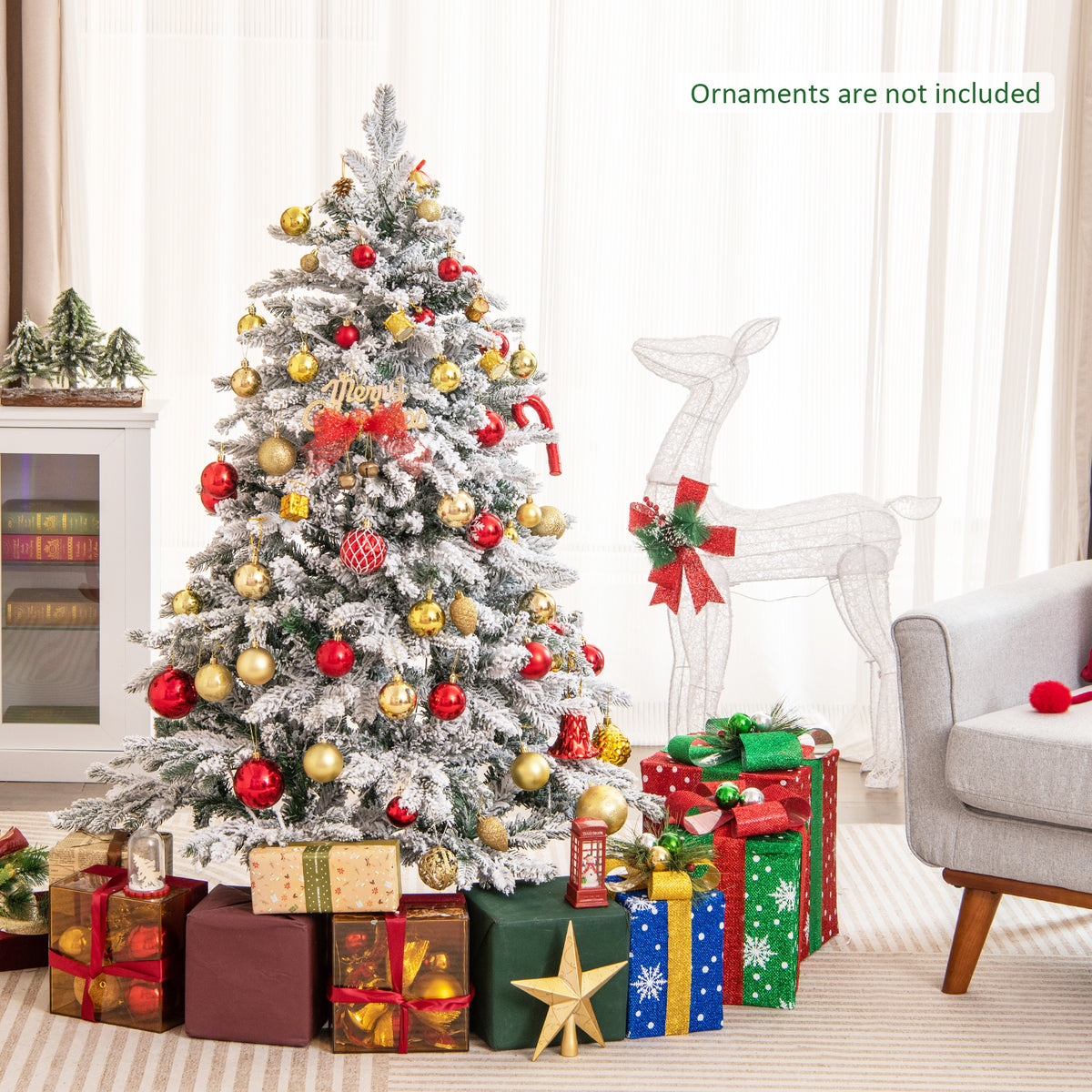 4.5 FT Pre-Lit Christmas Tree Snow Flocked, Artificial Christmas Tree with 757 Branch Tips
