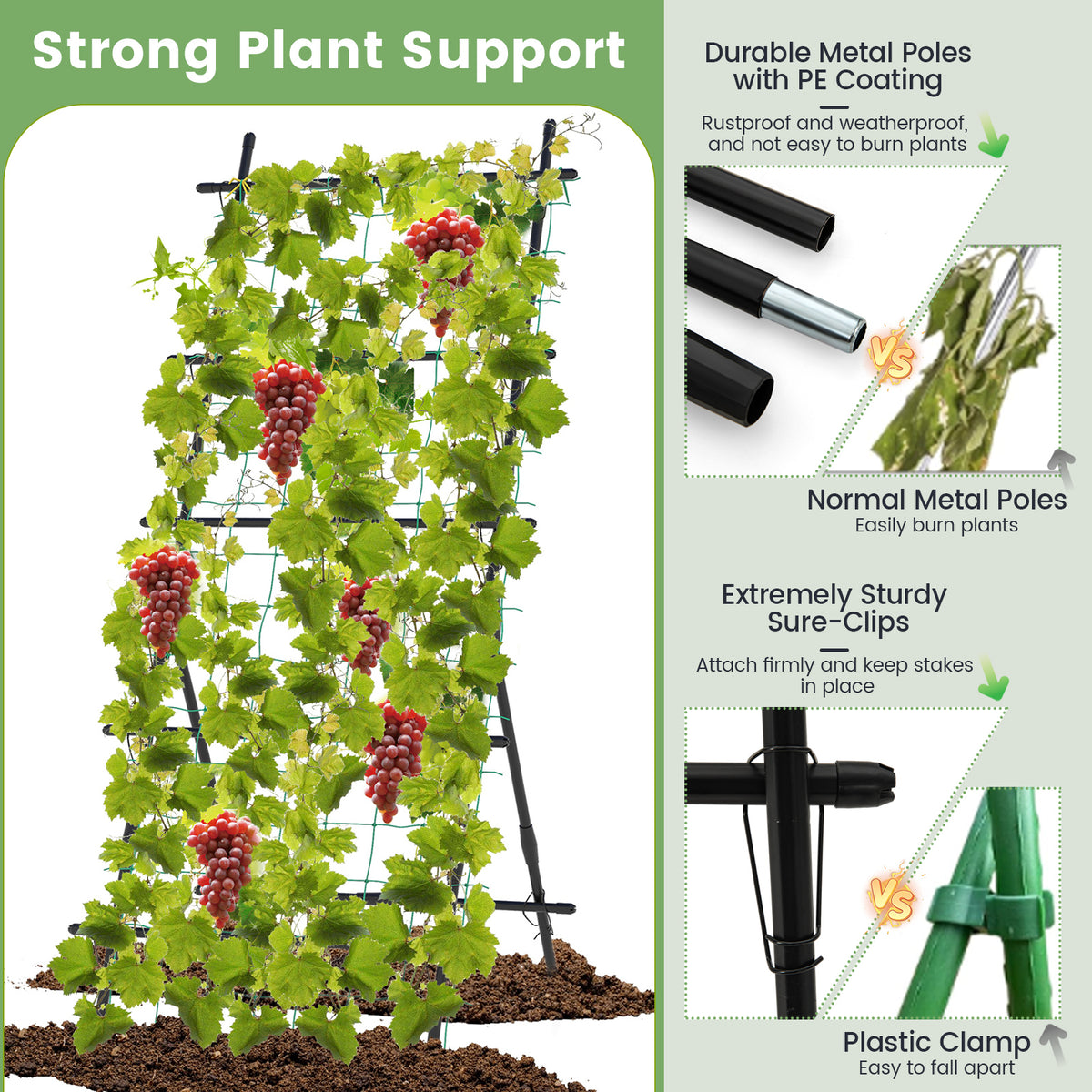 74" Raised Bed Cucumber Trellis, Outdoor Garden Trellis w/Netting, PE-Coated Metal Plant Support for Climbing Vegetables