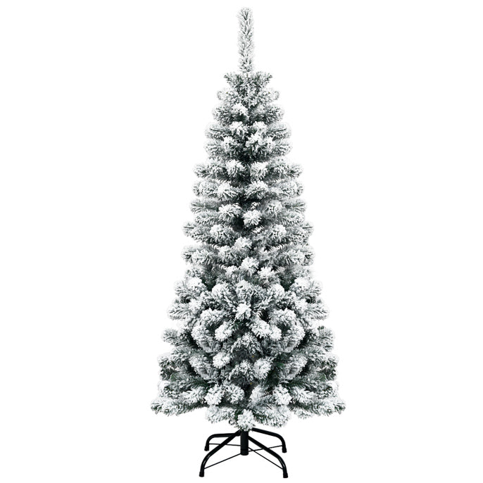 4.5/6/7.5 FT Snow-Flocked Christmas Tree, Artificial Pencil Xmas Tree with 244/502/641 PVC Branch Tips