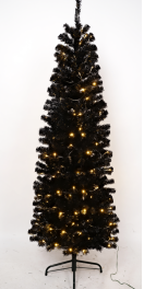 7/8 FT Pre-Lit Black Christmas Tree, Slim Artificial Halloween & Xmas Tree