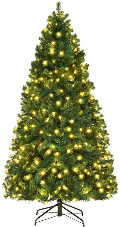 7/7.5/8 FT Pre-Lit Artificial Christmas Tree, Hinged Holiday Xmas Tree w/ 1096/1346/1438 Lush PVC Branch Tips