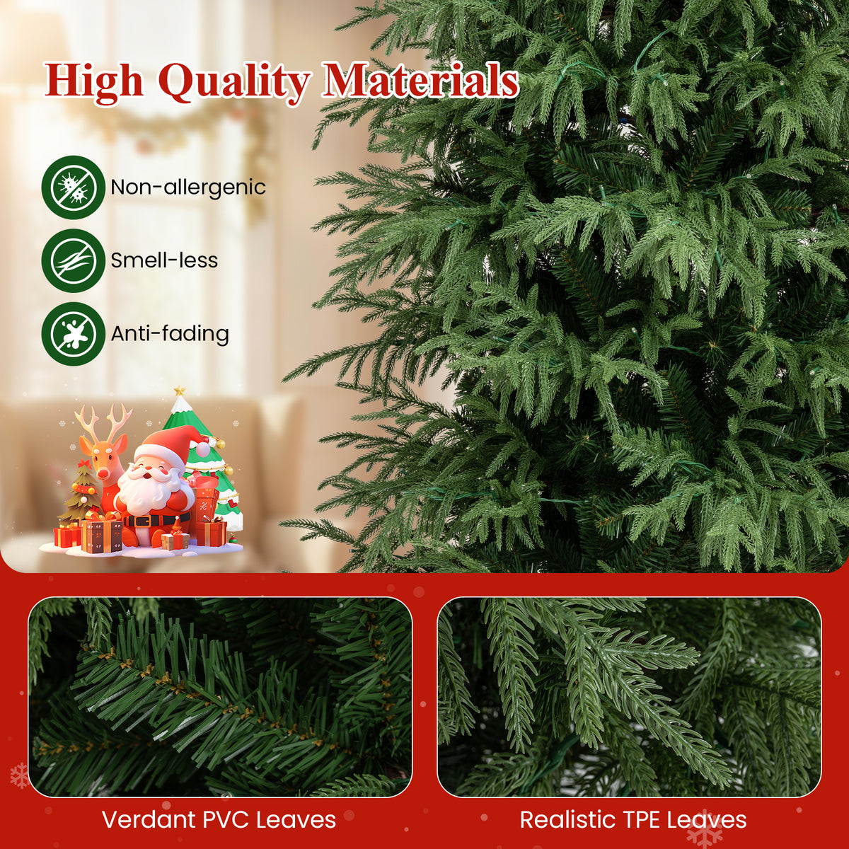 7.5FT Prelit Artificial Christmas Tree, Hinged Xmas Tree with 1449 Branch Tips