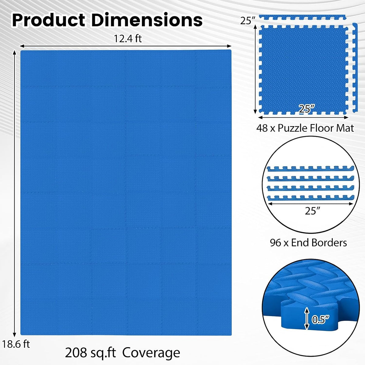 Lucktree 12/24/36/48 Tiles Exercise Flooring Mats with Border