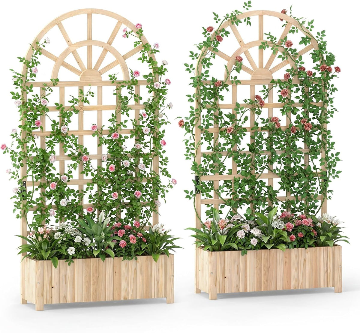 Lucktree Wooden Raised Garden Bed with Trellis 71" Outdoor Planter Box Privacy Screen