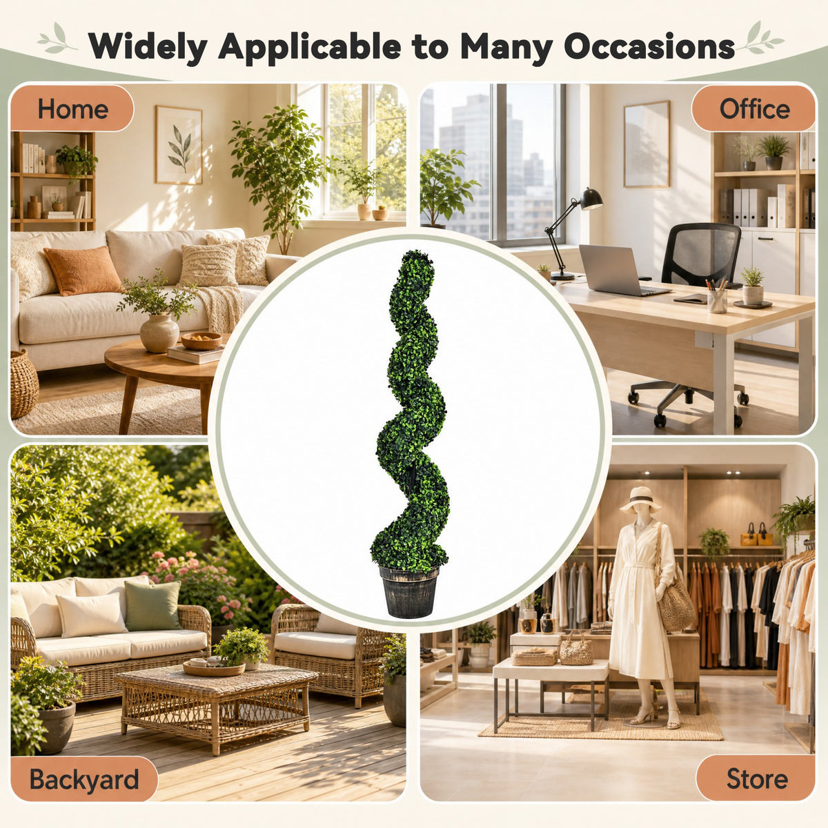 4ft Faux Boxwood Topiary Tree, Spiral Sun-Protected Potted Fake Plant with Cement-Filled Plastic Pot