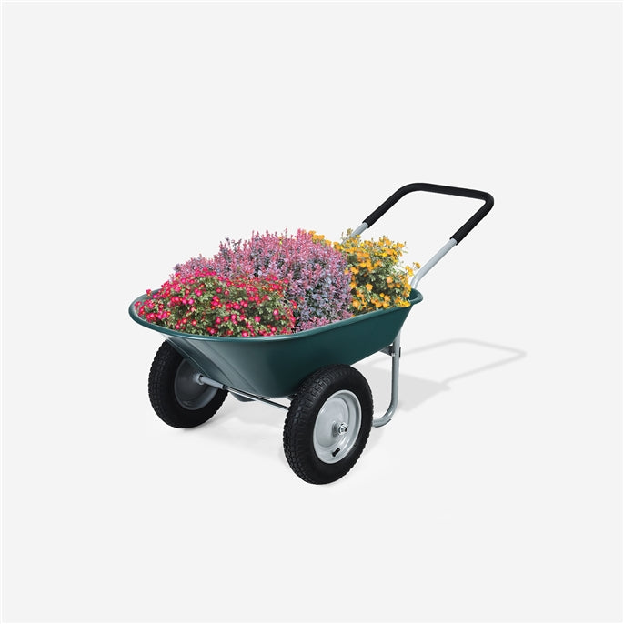 Garden Cart Wheelbarrow, 2-Wheel Outdoor Trolley with Metal Frame, 14" Pneumatic Tires