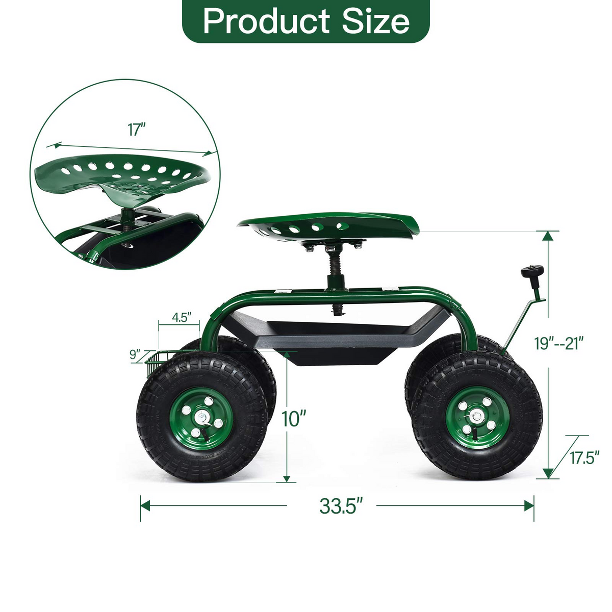 Lucktree Mobile Garden Workseat, Lawn Wagon Cart