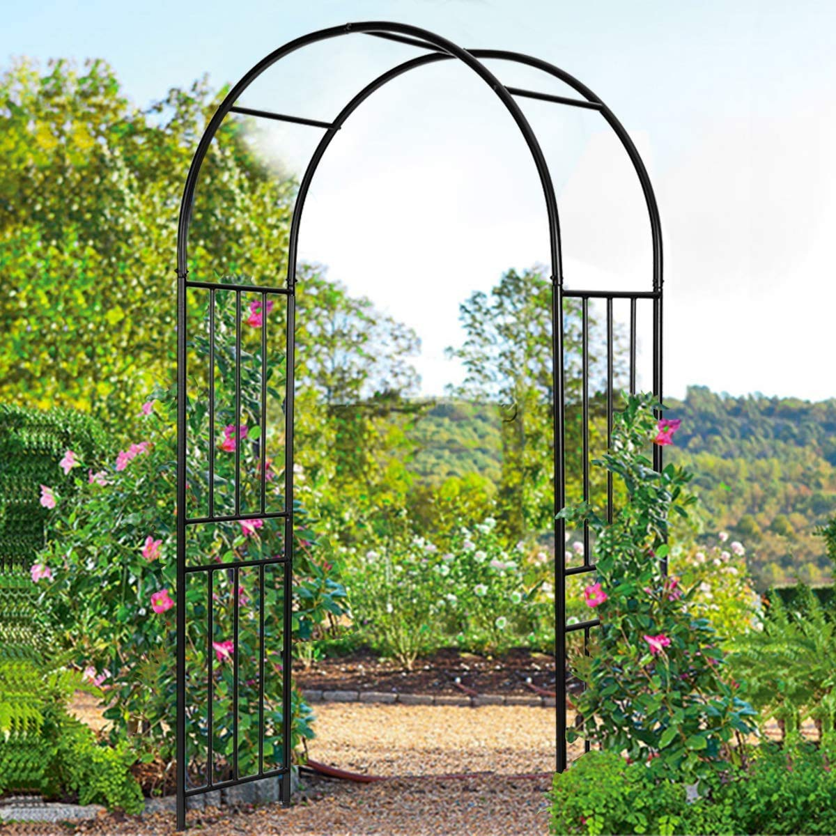 Lucktree 7.2Ft Garden Arch, Outdoor Steel Arbor w/Stakes
