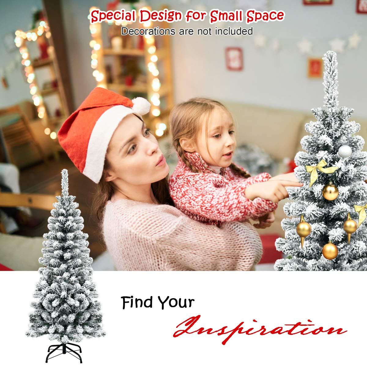 Lucktree Artificial Snow Flocked Christmas Tree, Slim Xmas Snowy Tree for Indoor and Outdoor Use - LucktreeUS