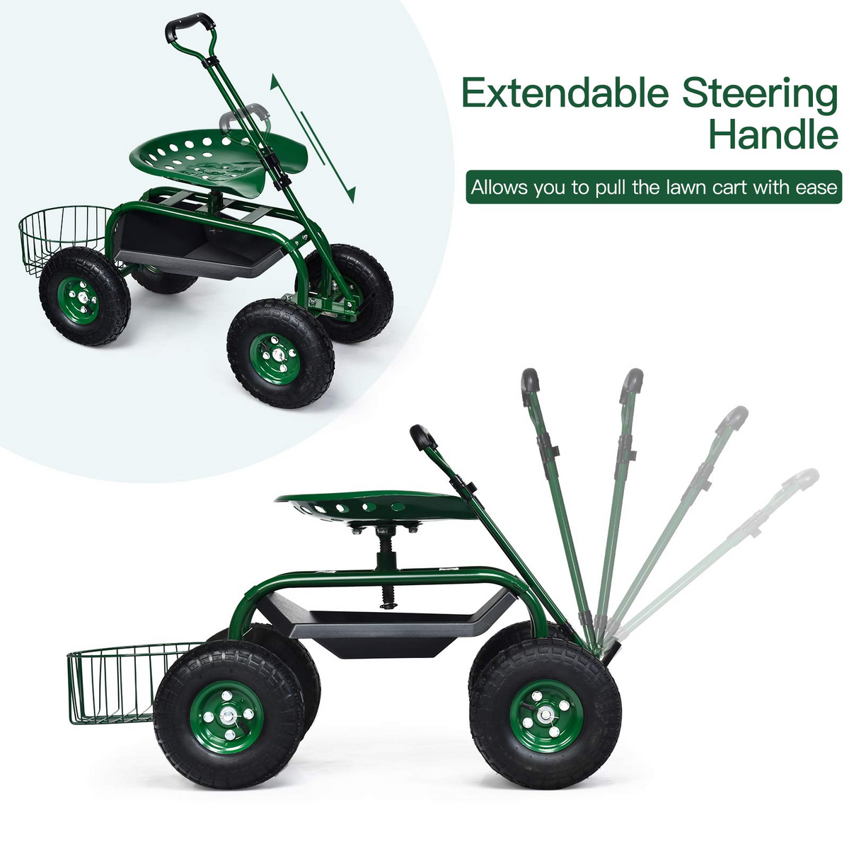 4-Wheel Garden Workseat with Storage Basket - Lucktree