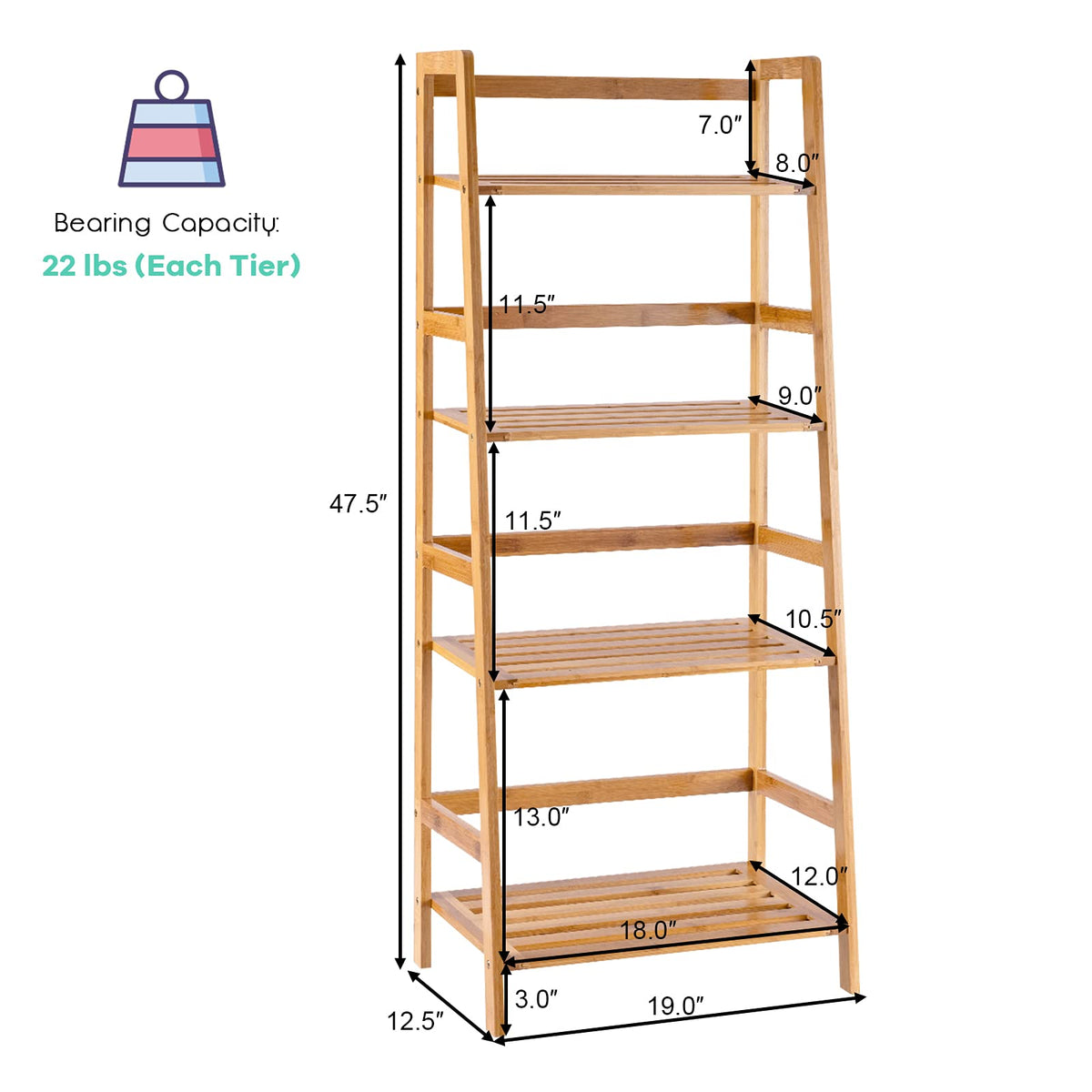 Lucktree 4-Tier Bamboo Plant Stand Flower Pots Holder Display Shelf, 47.5"