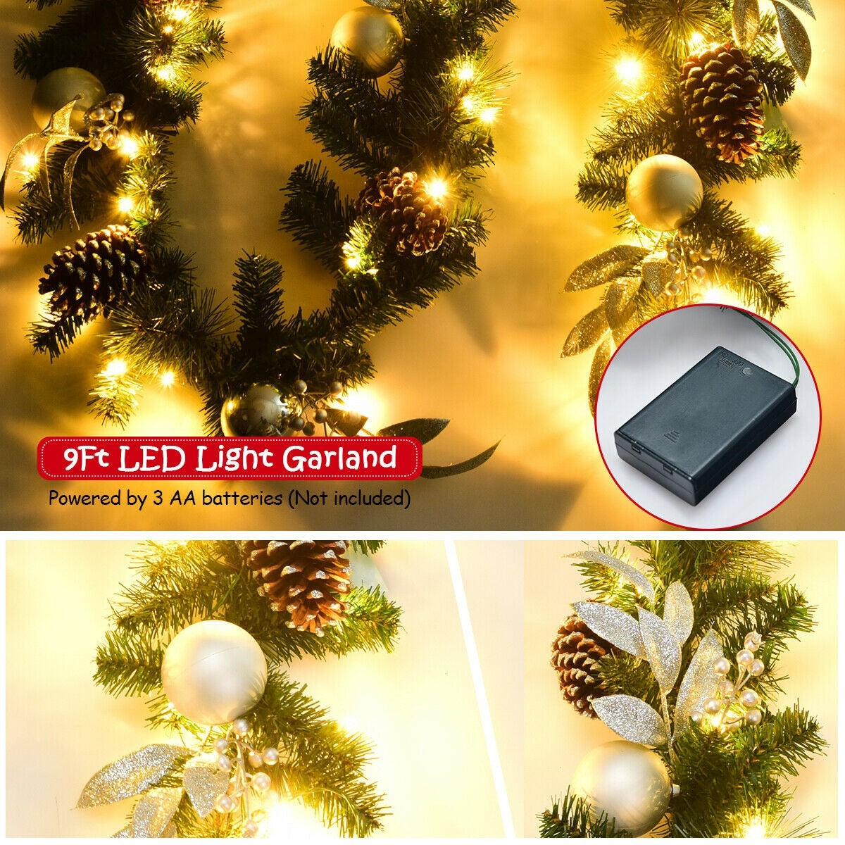 9FT Pre-lit Christmas Garland, with 50 LED Lights - LucktreeUS