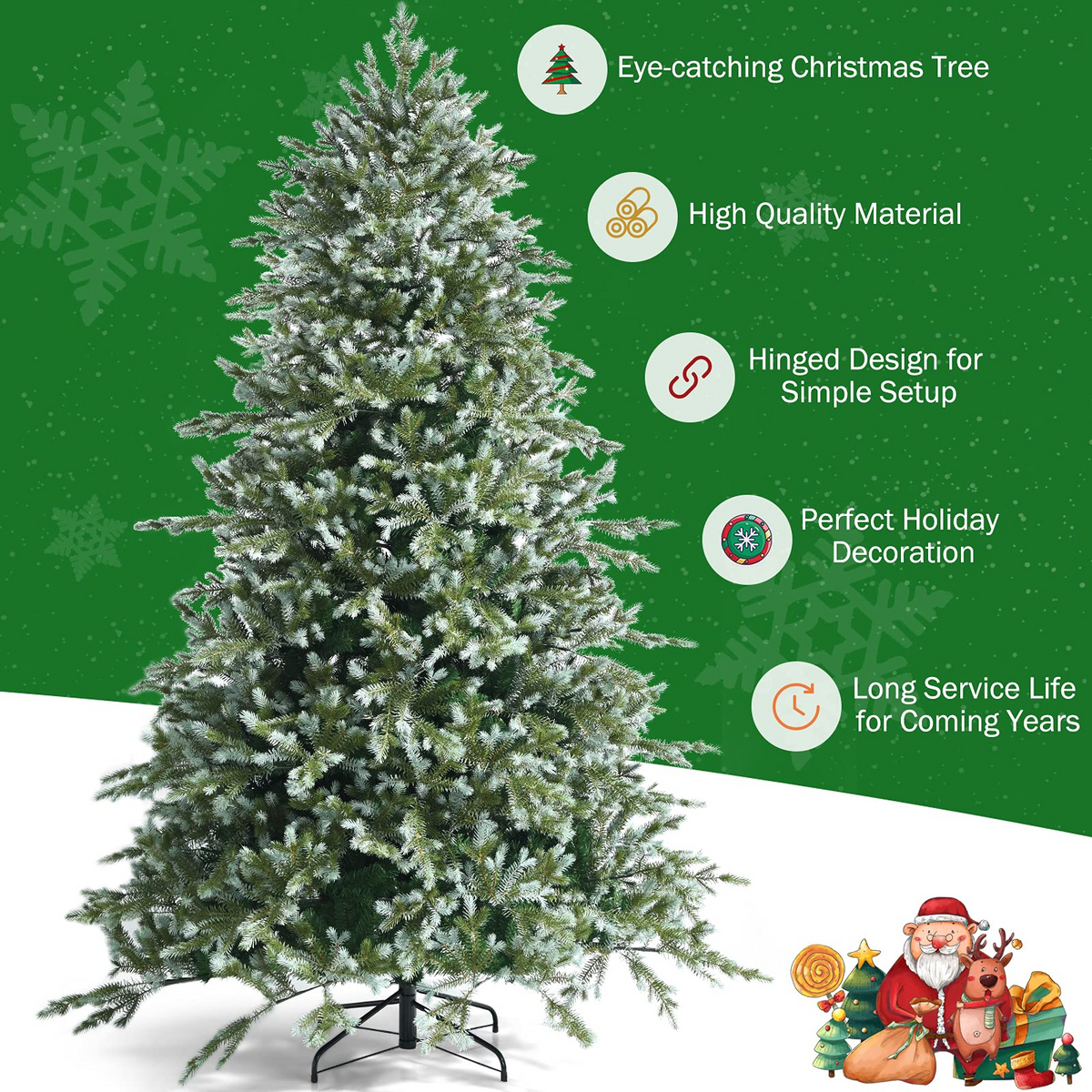 Lucktree 8ft Artificial Christmas Tree, Unlit Hinged Xmas Spruce Tree w/ 1658 Mixed PE & PVC Branch Tips - LucktreeUS