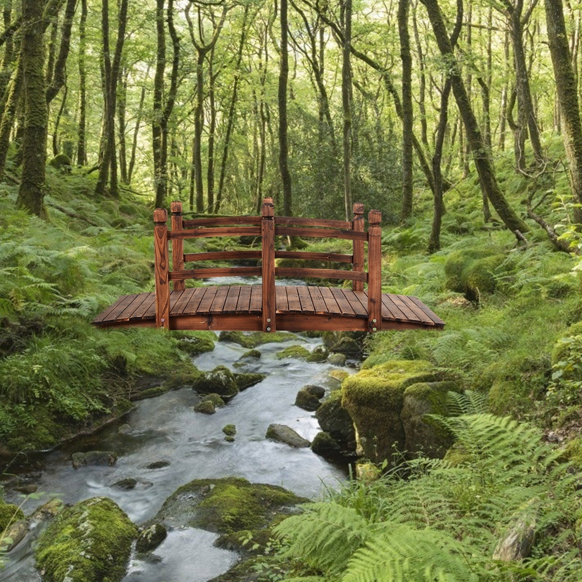 Lucktree 5 Ft Wooden Garden Bridge, Stained Wood/Natural Wood  Garden Bridge