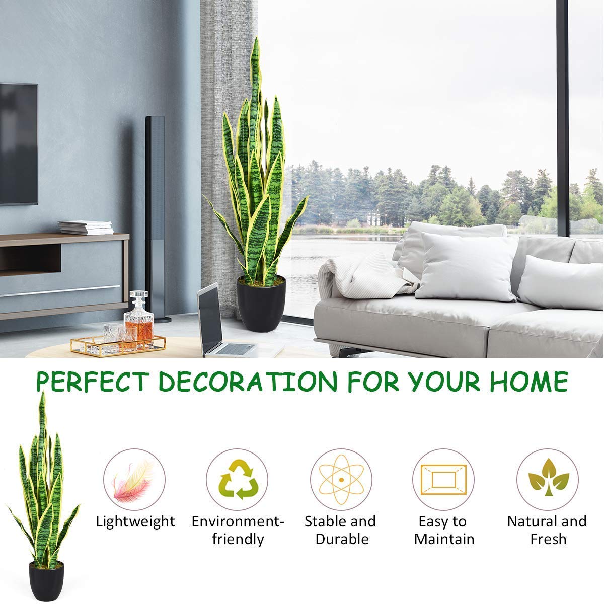 Artificial Snake Plant, 36" Fake Sansevieria - LucktreeUS
