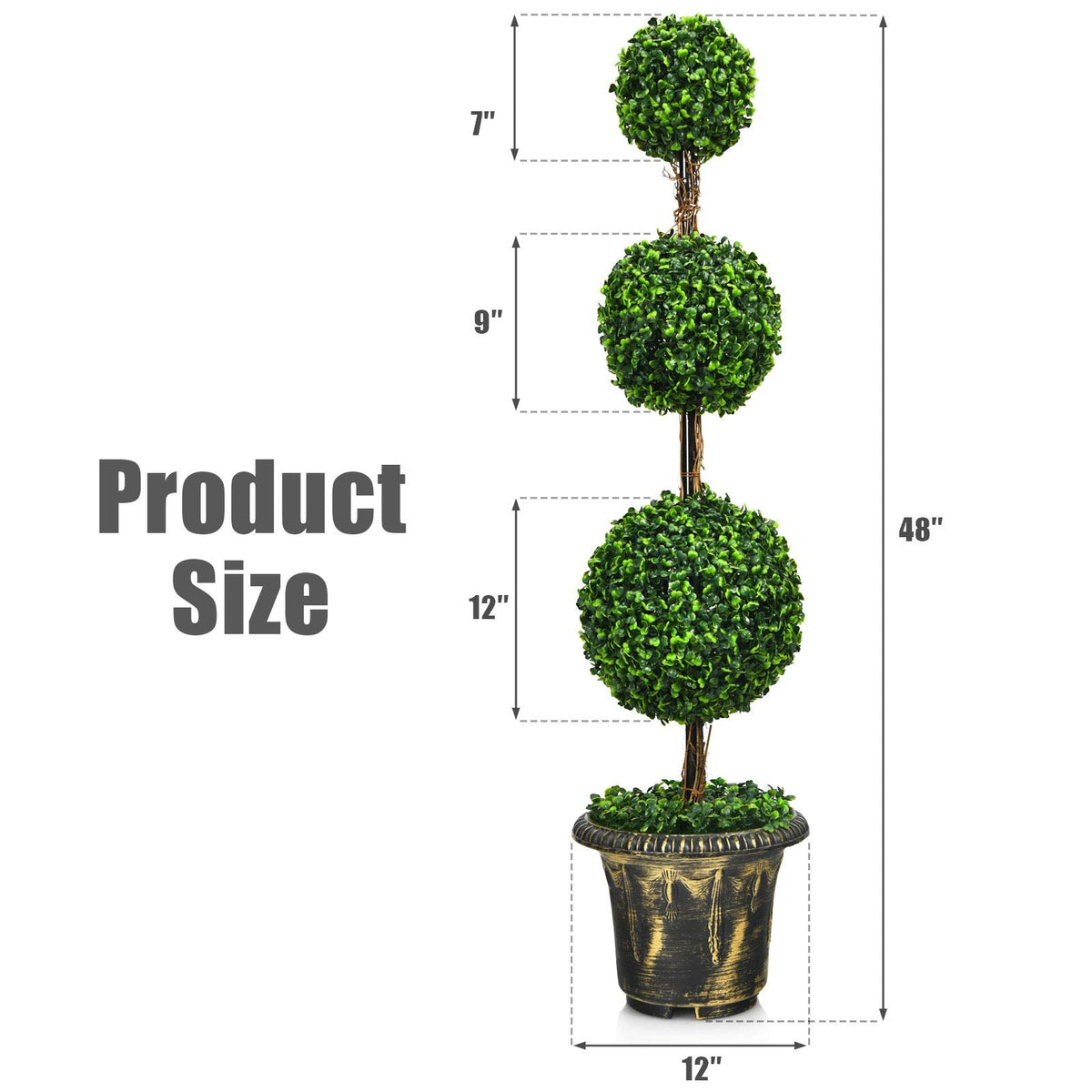 3 Ft /4 Ft Artificial Boxwood Topiary Tree, Fake Greenery Plants Ball Tree - LucktreeUS