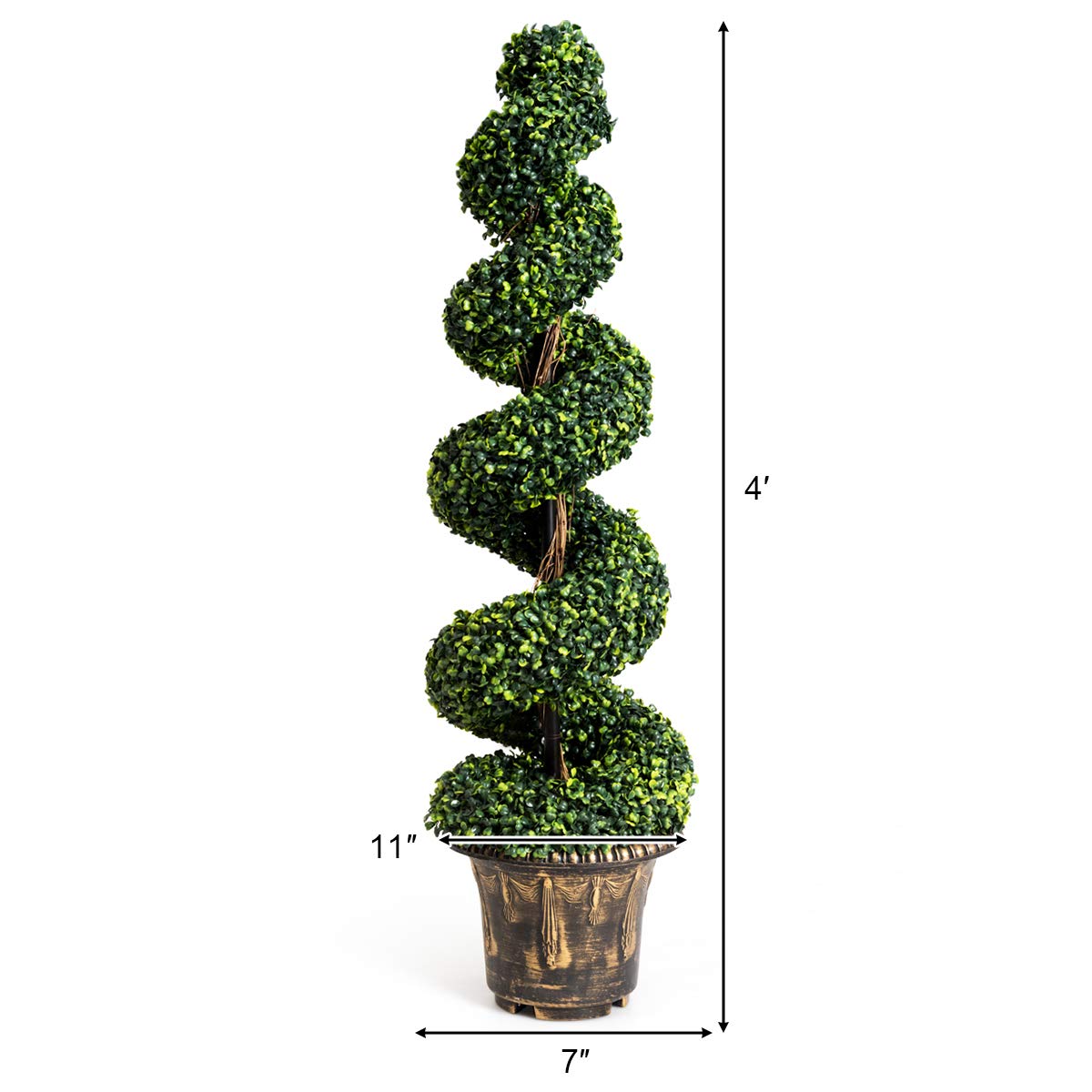 4 Ft Artificial Boxwood Spiral Tree, Fake Greenery Plants - LucktreeUS