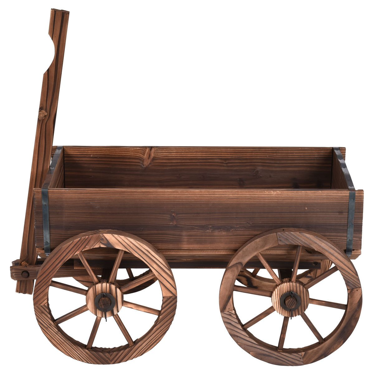 Lucktree Wood Wagon Flower Planter Pot Stand W/Wheels Home Garden Outdoor Decor
