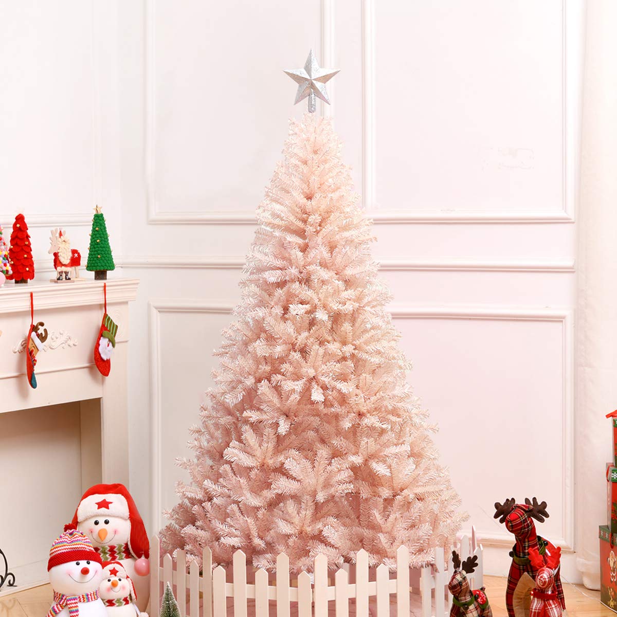 Artificial Pink Christmas Tree, 6ft/7ft Premium Unlit Hinged Spruce Full Tree - LucktreeUS