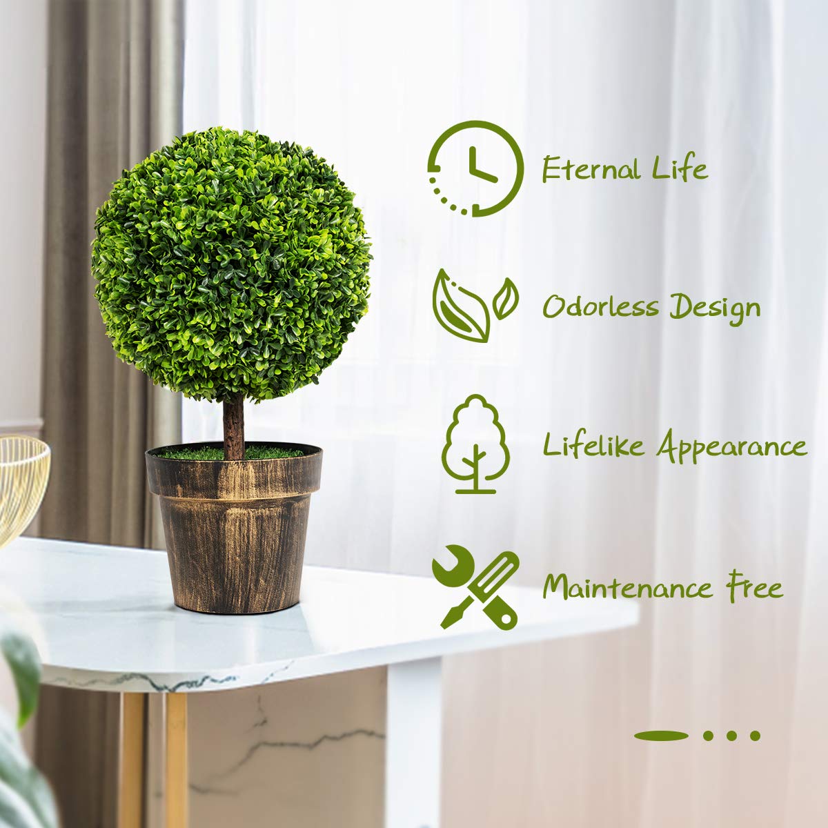 22" Artificial Ball Shaped Tree, Boxwood Tabletop Plant - LucktreeUS