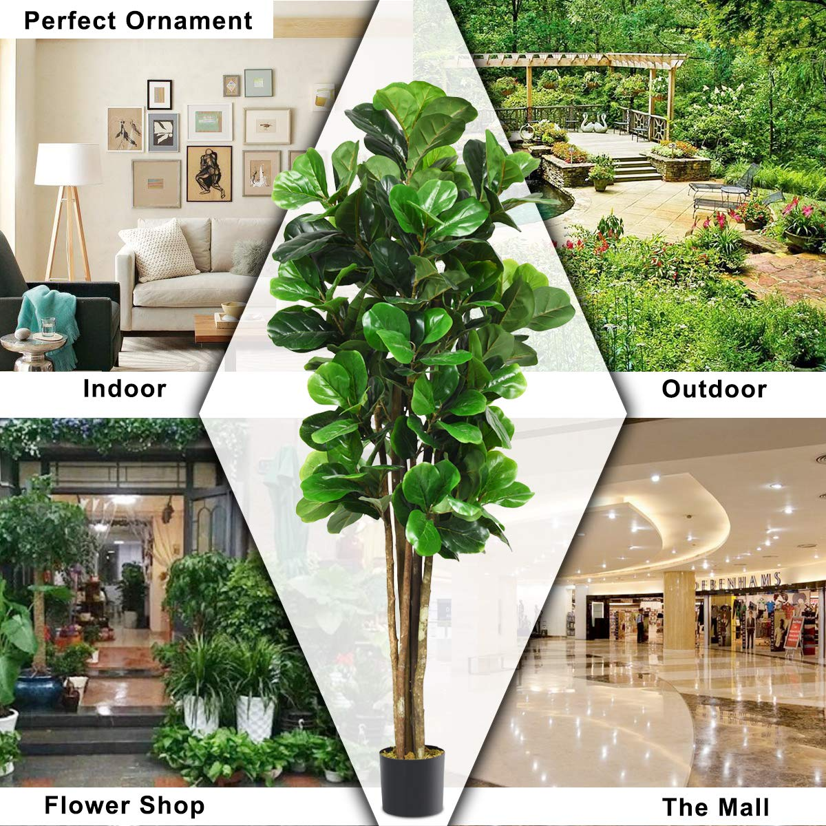Lucktree Fake Fiddle Leaf Fig Tree Artificial Greenery Plants - LucktreeUS