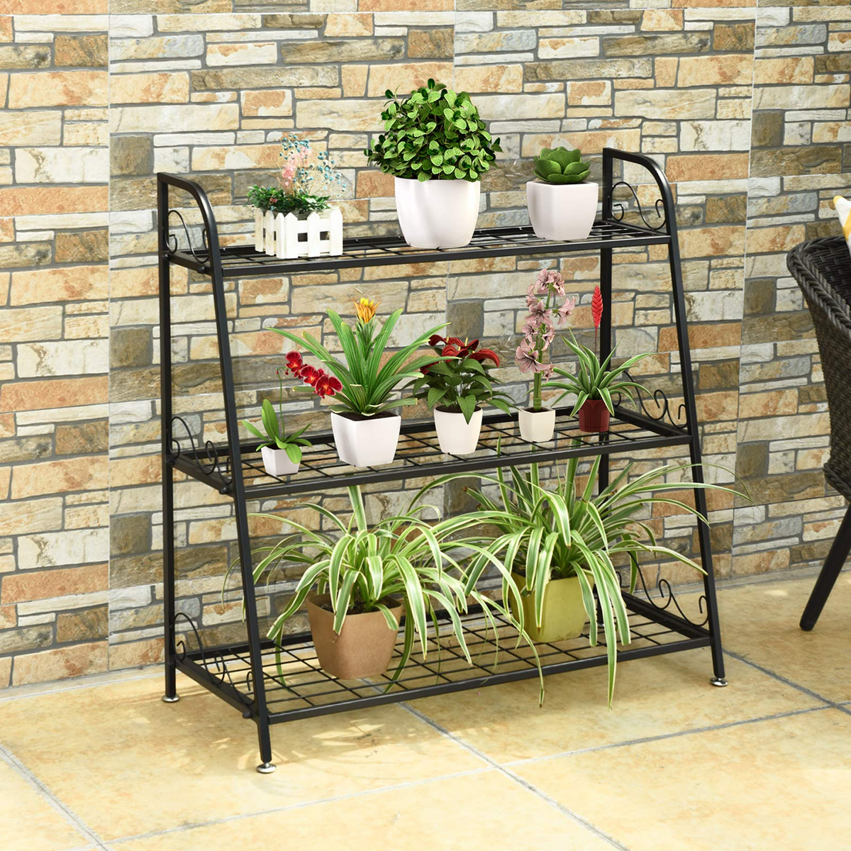 Lucktree 3 Tier Metal Plant Stand, Indoor Outdoor Plant Shelf
