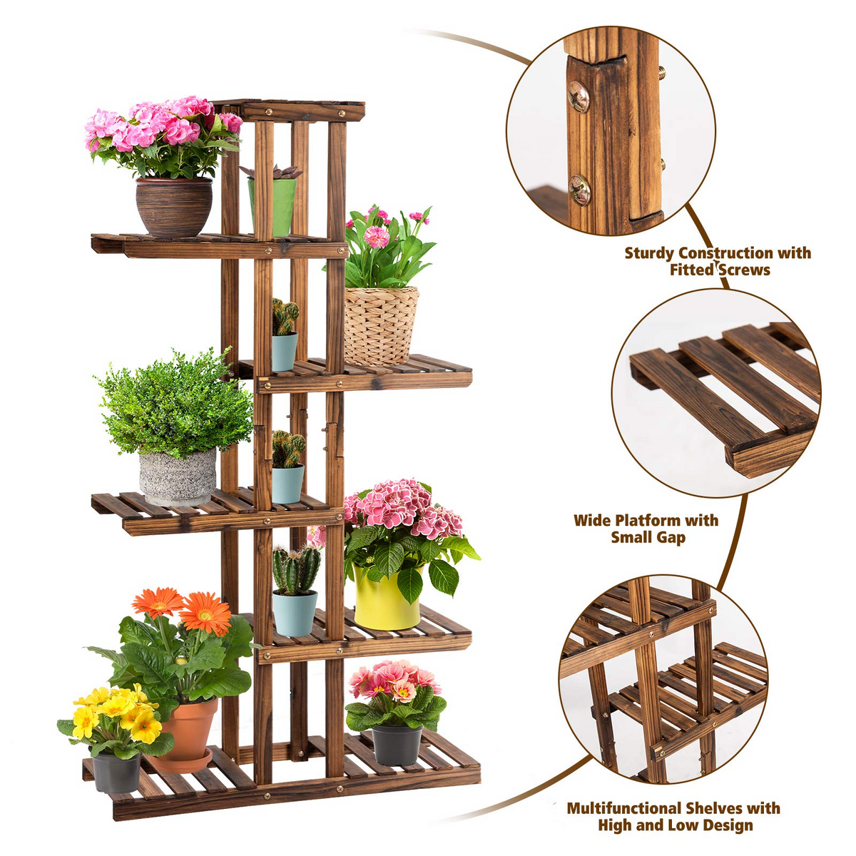 Lucktree Flower Rack Wood Plant Stand 7 Wood Shelves 11 Pots