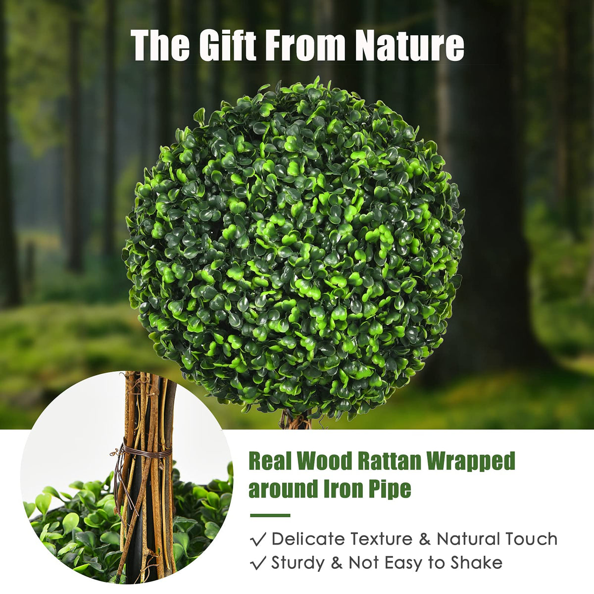 2.5 Ft/3 Ft  Artificial Boxwood Topiary Tree, Fake Greenery Plants Triple Ball Tree - LucktreeUS