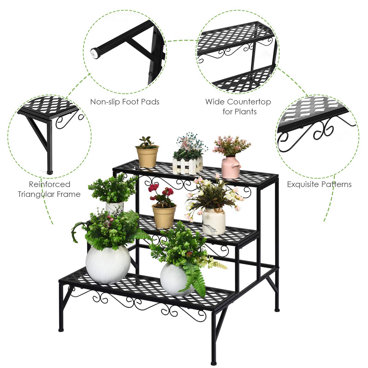 3 Tiers Metal Plant Stand, Ladder Plant Display Rack - Lucktree