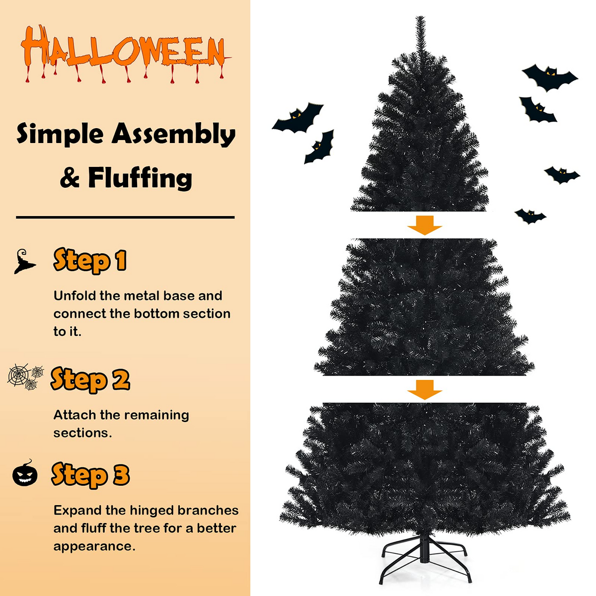 Lucktree Halloween Tree, Hinged Artificial Christmas Tree Metal Stand, Perfect Halloween Decoration for Holiday Festival Parties - LucktreeUS