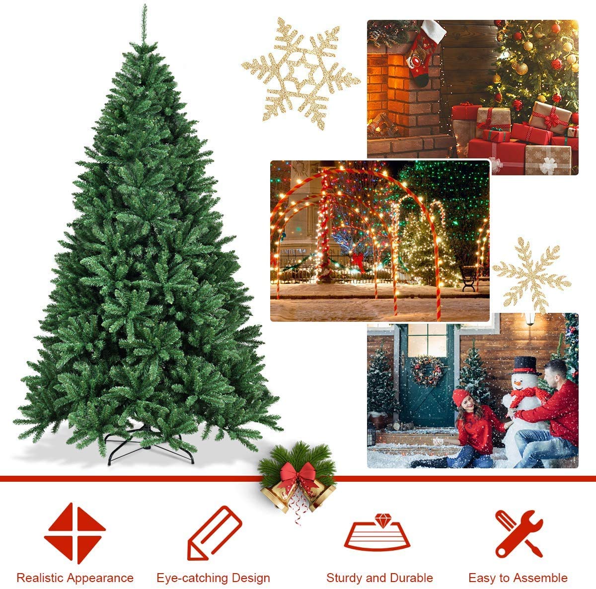 Artificial Douglas Christmas Tree, 7.5 Unlit Hinged Pine Tree with 2254 Branch Tips and Solid Metal Stand - LucktreeUS